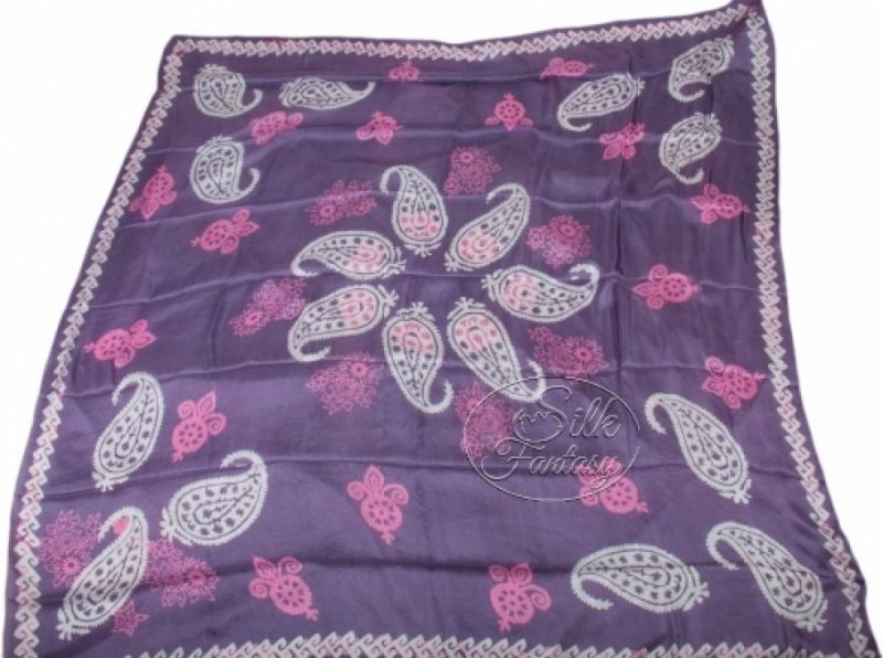 Kelagayi "Dusty-violet background, pink flowers and white galib patterns of buta"