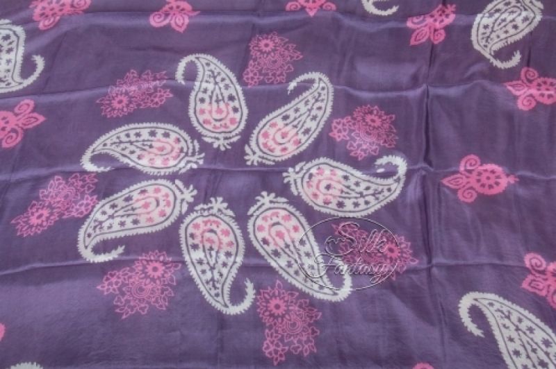 Kelagayi "Dusty-violet background, pink flowers and white galib patterns of buta"