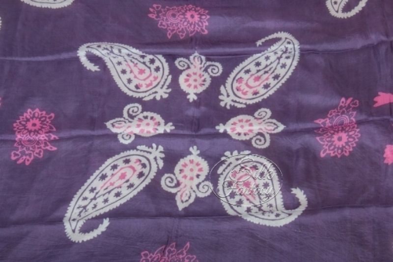 Kelagayi "Dusty-violet background, pink flowers and white galib patterns of buta"