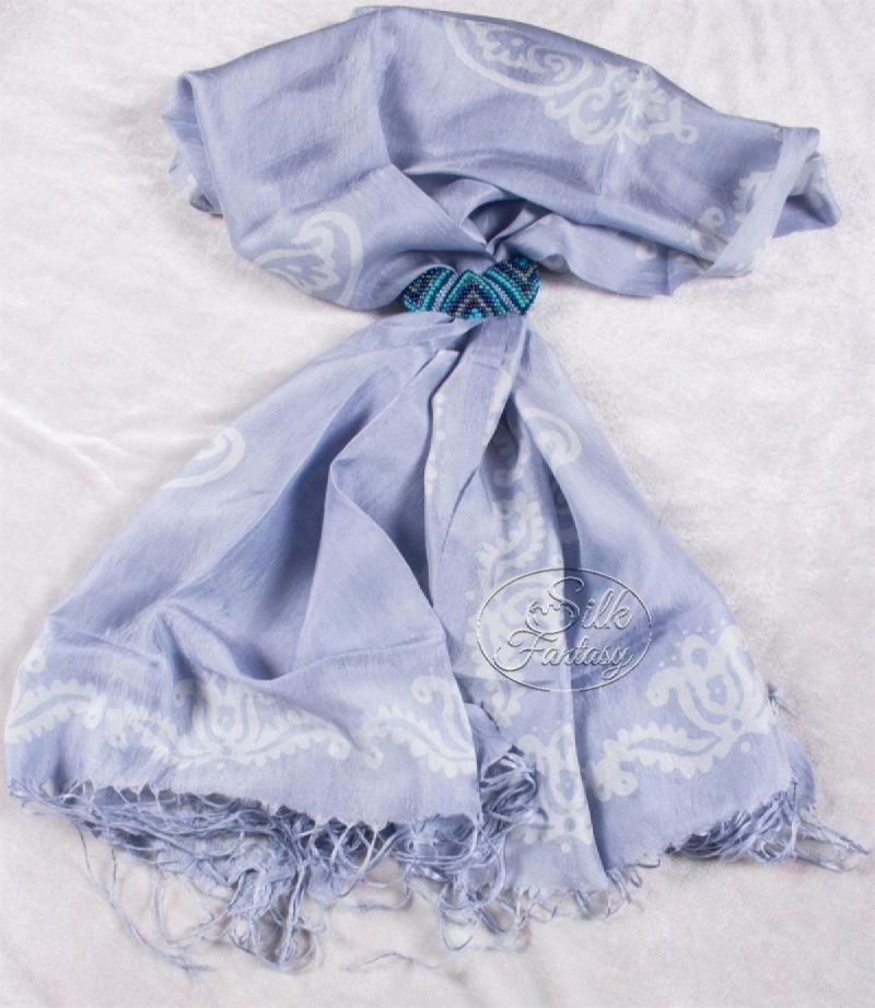 Scarf "Grey-sky-blue and white"