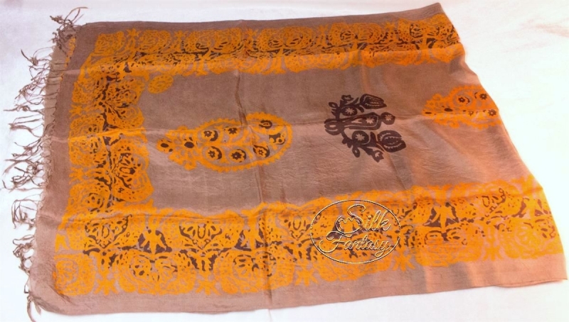 Scarf "Sand color with yellow-golden and coffee-colored galib patterns"