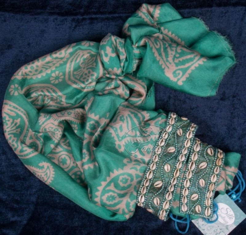 Kelagayi "Jade color completes the galib patterns having softly sand hue"