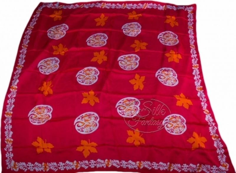 Kelagayi "Red background, orange fig leaves and white galib patterns"