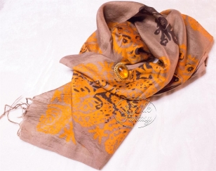Scarf "Sand color with yellow-golden and coffee-colored galib patterns"