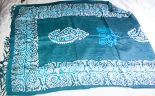Scarf "Grey-green background, turquoise and white galib patterns"
